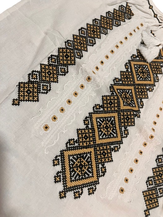 Ie traditionala , alba, broderie cu motiv traditional negru/auriu, maneci stil clopot, femei [2]