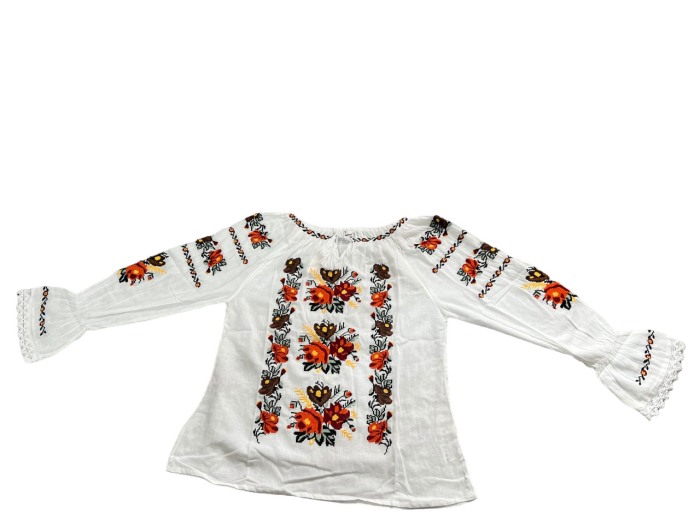 Ie traditionala , alba, broderie multicolor cu flori, femei [1]