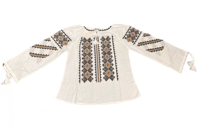 Ie traditionala , alba, broderie romb negru/auriu, femei [1]