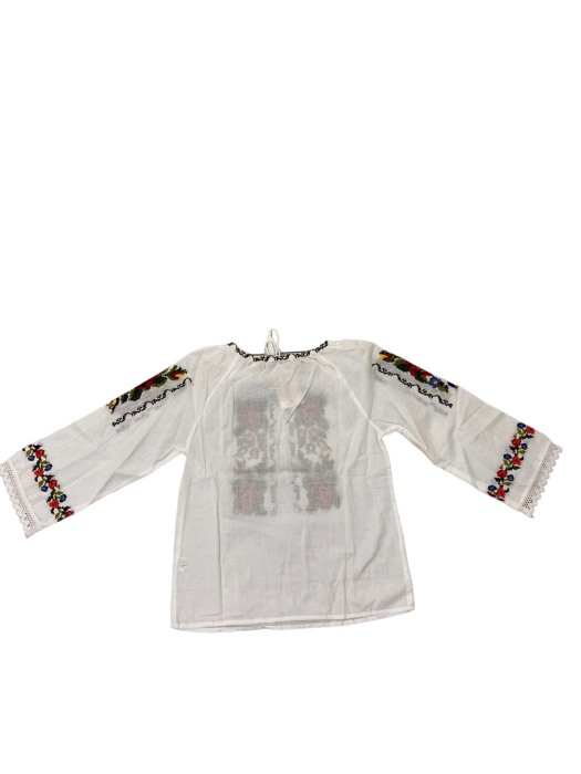 Ie traditionala fete, alba, broderie cu flori multicolor [2]