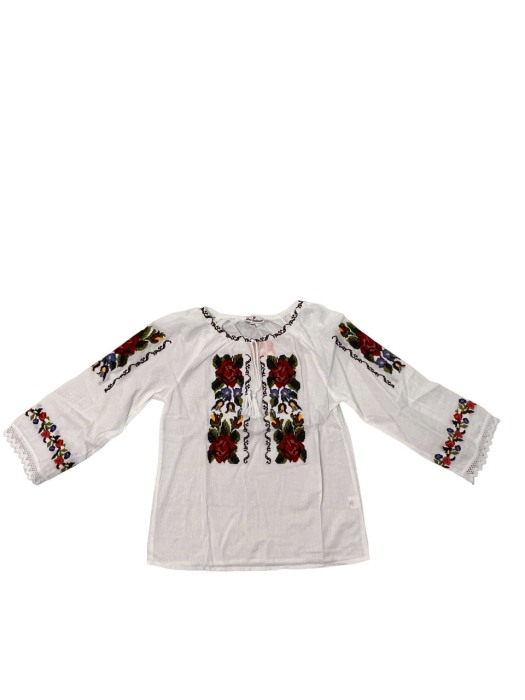 Ie traditionala fete, alba, broderie cu flori multicolor [1]