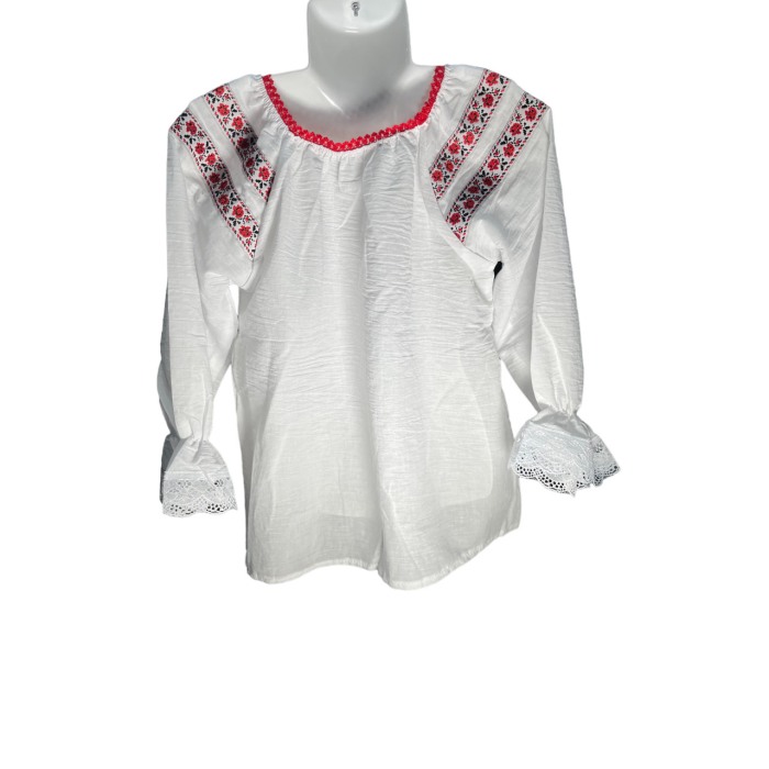 Ie traditionala fete, alba, broderie rosie [5]