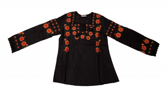 Ie traditionala , neagra, broderie cu motiv floral, femei [1]