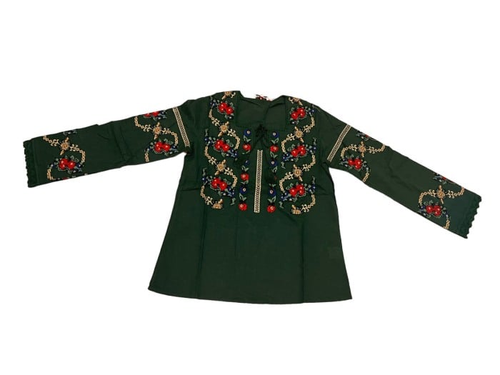 Ie traditionala, verde, broderie cu motiv floral, femei [1]