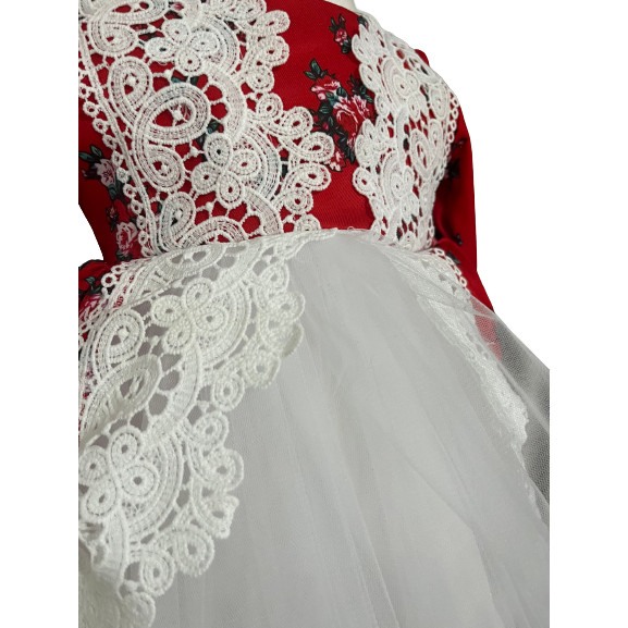 Rochie botez fetite premium, elganta, culoare alb/rosu [6]