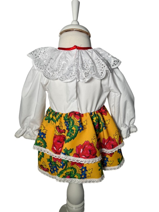 Rochie fetite casual, elganta, culoare alba/galben multicolor cu fundita [4]
