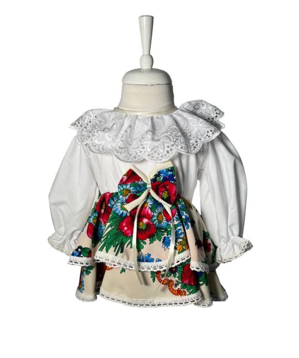 Rochie fetite casual, elganta, culoare alba/multicolor cu fundita [1]