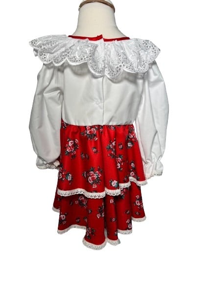 Rochie fetite casual, elganta, culoare alba/rosu cu flori [2]