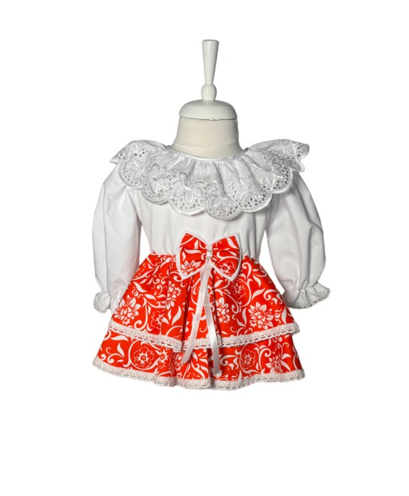 Rochie fetite casual, elganta, culoare alba/rosu cu fundita [1]