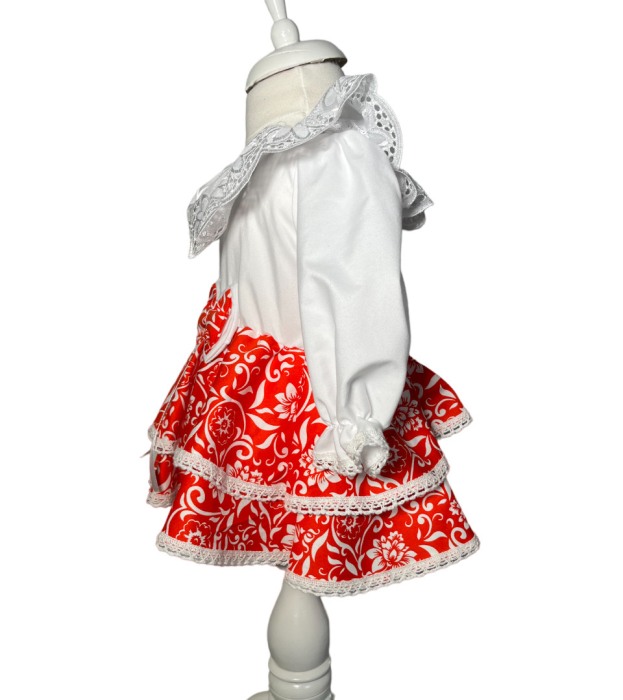 Rochie fetite casual, elganta, culoare alba/rosu cu fundita [2]