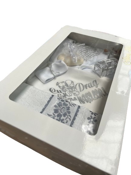 Set botez mesaj " cu drag din partea NASILOR", pentru fetite, alb/gri, 9 piese [5]