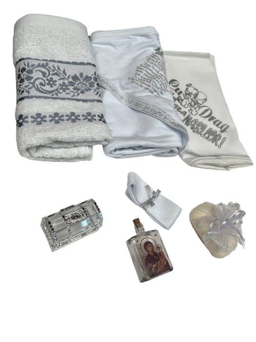 Set botez mesaj " cu drag din partea NASILOR", pentru fetite, alb/gri, 9 piese [4]