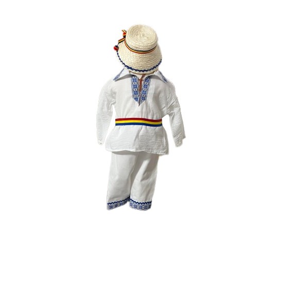 Set costum popular botez alb/albastru, trusou, lumanare, 14 piese [7]
