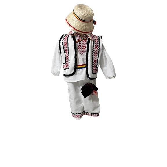 Set costum popular botez alb/negru, trusou, lumanare, 14 piese [6]