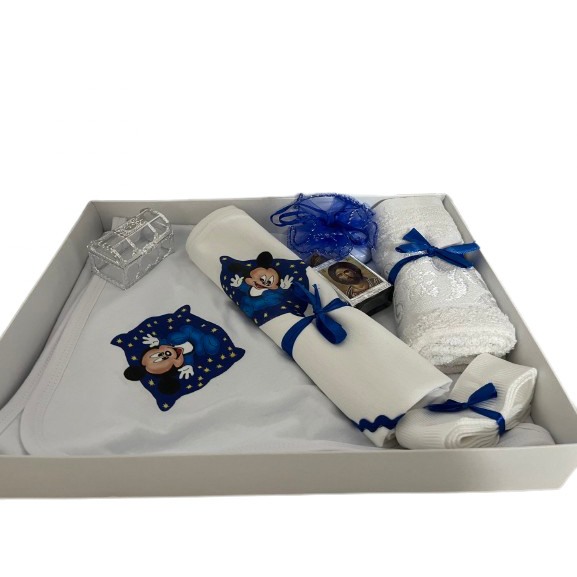 Trusou botez baieti, Mickey, culoare alb/albastru, setul contine 8 piese [3]