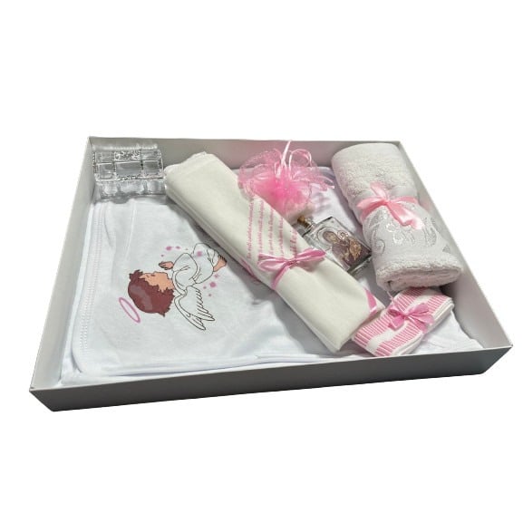 Trusou botez fetite, ingeras, culoare alb/roz bombon, 8 piese [1]