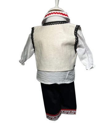 Costum popular baieti cu vesta, alb/rosu/negru, 4 piese [2]
