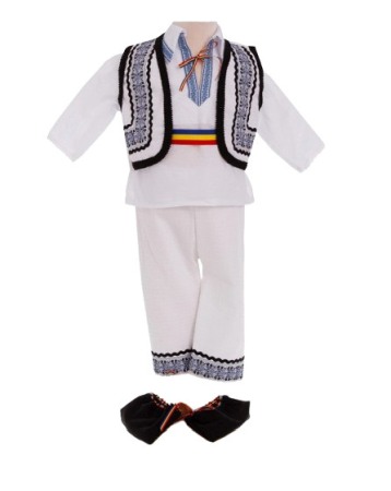 Hainute botez - Costum popular baieti, culoare alb/albastru