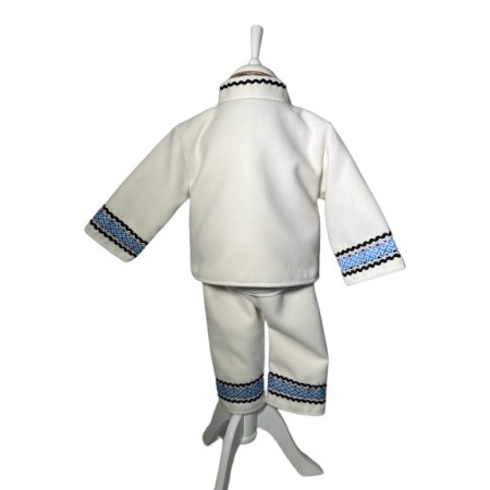 Costum popular cu paltonas, broderie alb/albastru [1]