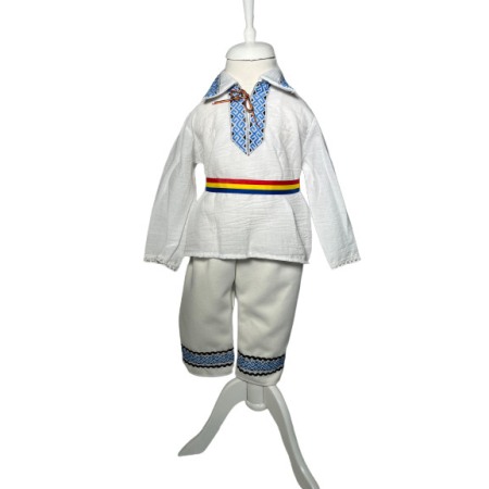 Costum popular cu paltonas, broderie alb/albastru [2]