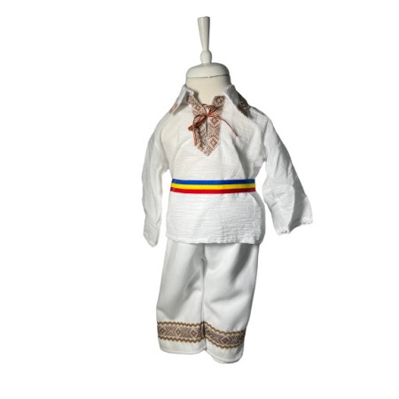 Costum popular cu paltonas, broderie alb/auriu [4]