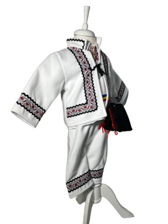 Costum popular cu paltonas, broderie alb/rosu [1]