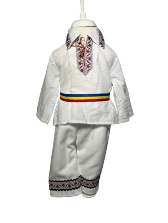 Costum popular cu paltonas, broderie alb/rosu [5]