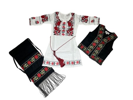 Costum popular, fete, culoare rosu/alb/negru, 3 piese [1]