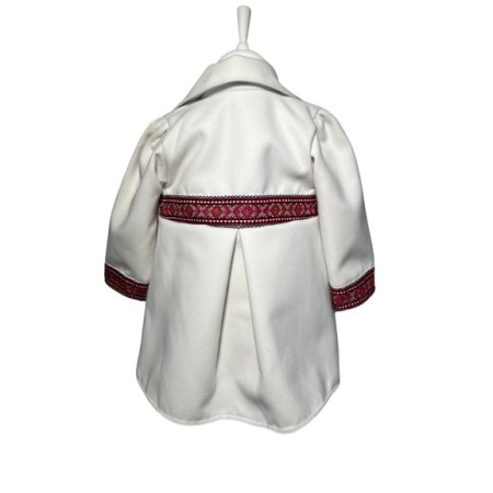 Costum tradional fetite 3 piese, paltonas alb, rochita alb/rosu, brau alb/rosu [5]