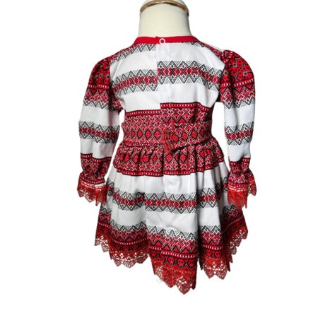 Costum tradional fetite, 3 piese, paltonas, rochita, brau, broderie alb/rosu [6]