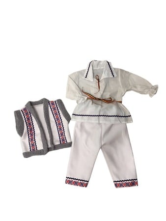 Hainute botez - Costum traditional baieti cu cojoc, blanita gri, premium