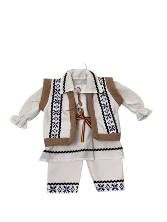 Costum traditional baieti cu cojoc, broderie alb/albastru, premium [1]