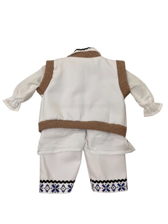 Costum traditional baieti cu cojoc, broderie alb/albastru, premium [2]