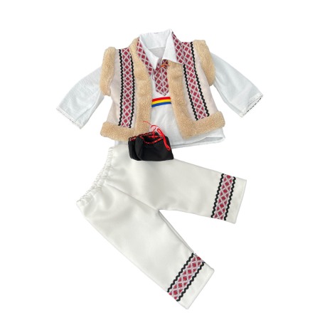 Costum traditional baieti cu cojoc, broderie alb/rosu [1]