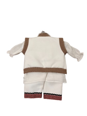 Costum traditional baieti cu cojoc, broderie alb/rosu, premium [1]
