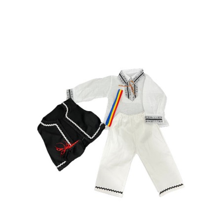 Costum traditional baieti cu vesta, alb/negru, ard [3]
