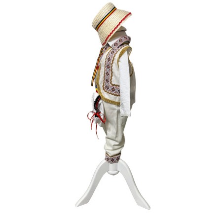 Costum traditional baieti cu vesta, broderie alb/auriu/rosu [3]