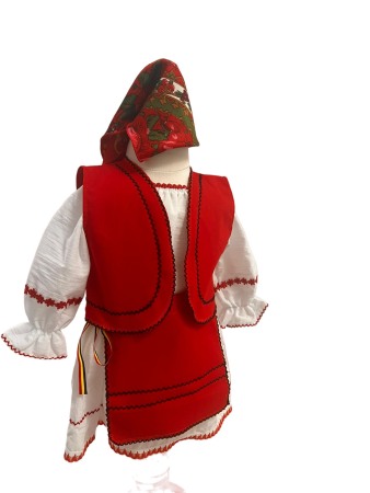 Costum traditional fete cu vesta, alb/rosu, 4 piese [1]