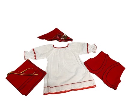 Costum traditional fete cu vesta, alb/rosu, 4 piese [2]