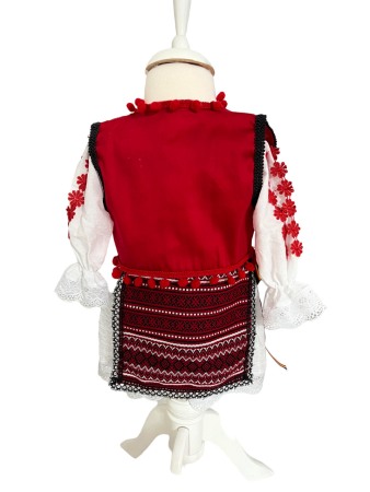 Costum traditional fete cu vesta, alb/rosu, 5 piese [2]