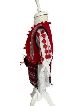 Costum traditional fete cu vesta, alb/rosu, 5 piese [1]