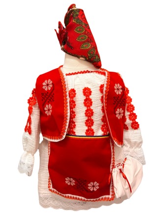 Costum traditional fete cu vesta, alb/rosu, 5 piese, premium [1]