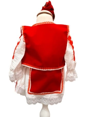 Costum traditional fete cu vesta, alb/rosu, 5 piese, premium [2]