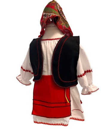 Costum traditional fete cu vesta, alb/rosu/negru, 4 piese [2]