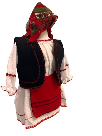 Costum traditional fete cu vesta, alb/rosu/negru, 4 piese [3]