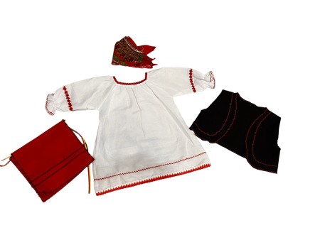 Costum traditional fete cu vesta, alb/rosu/negru, 4 piese [4]