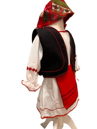 Costum traditional fete cu vesta, alb/rosu/negru, 4 piese [1]