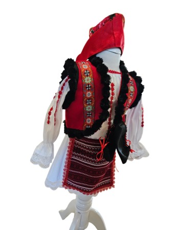 Costum traditional fete cu vesta, alb/rosu/negru, 5 piese [2]