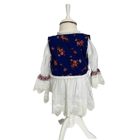 Costum traditional fete imprimeu floral, albastru/alb [3]