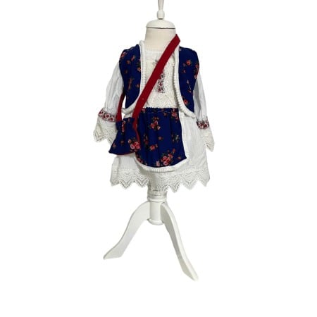 Costum traditional fete imprimeu floral, albastru/alb [5]